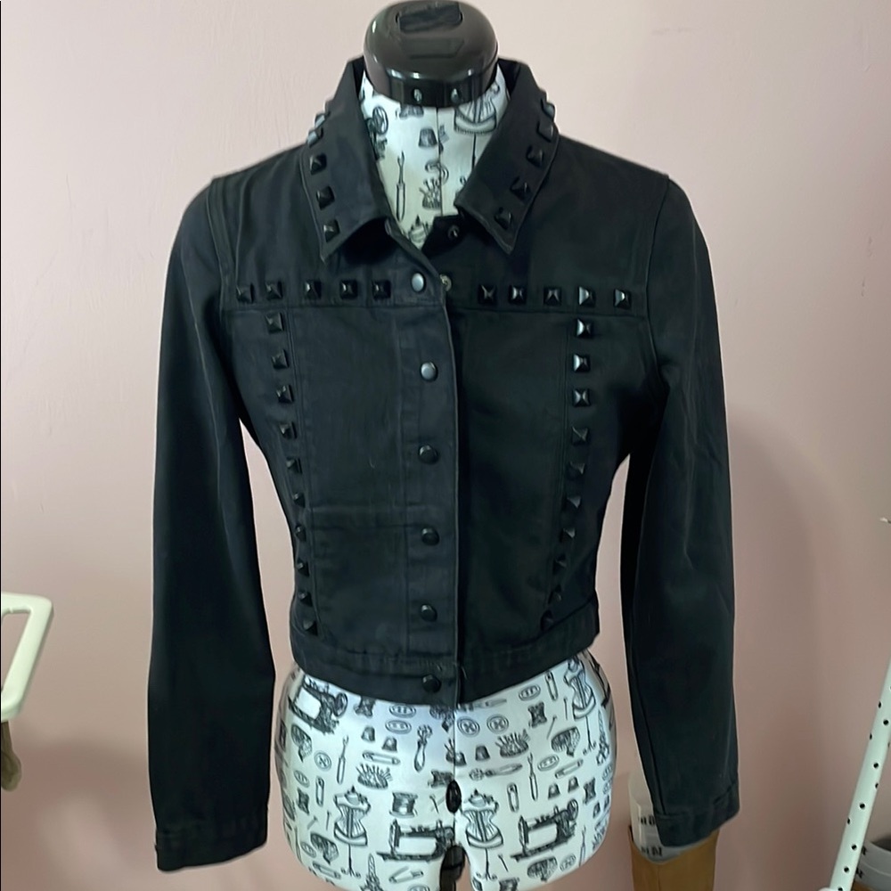 Rare discounted Sourpuss Studded Black Crop Jacket - Women's Black Denim Jacket